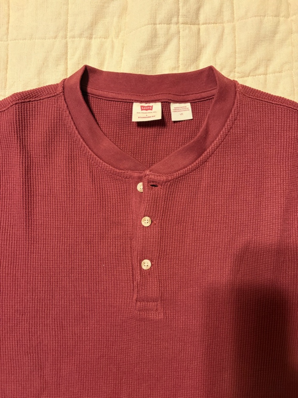 Levi's Men's Maroon Waffle Henley Long Sleeve